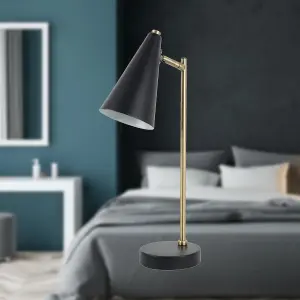 First Choice Lighting Task Matt Black and Antique Brass Task Table Lamp