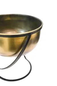 Indoor Kensington Brass Metal Round Planter on Stand H30Cm W28Cm