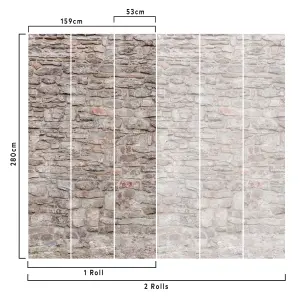 Grandeco Rustic Stone Cottage Wall 3 lane repeatable Textured Mural, 2.8 x 1.59m