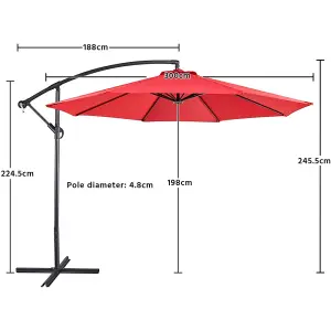 Yaheetech Red 3m Patio Offset Umbrella Outdoor Parasol with Crank