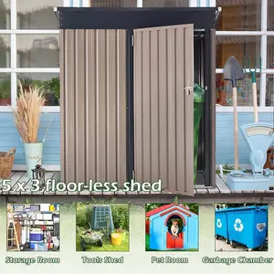 5 Ft. W x 3 Ft. D Metal Lean-To Garden Shed Brown