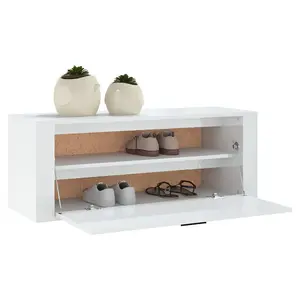 Wall Shoe Cabinet High Gloss White 100x35x38 cm Engineered Wood