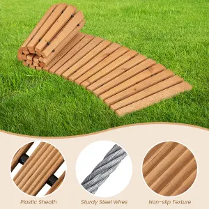 Costway Roll-Out Garden Pathway 216 x 53 cm Wooden Patio Curved Walkway Decking Boards