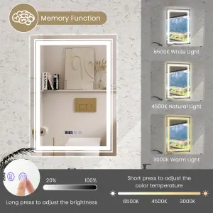 Costway Bathroom Led Vanity Mirror Dimmable Vanity Wall Mirror with 3 Colors 3000-6500K Anti-Fog