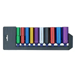 Metric 1/2" Drive Double Deep Colour Coded Sockets 6 Sided 13mm - 24mm 10pc