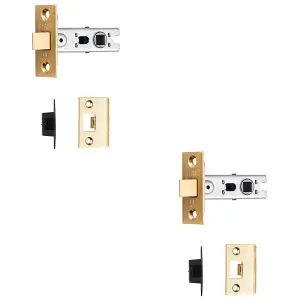 2 PACK - 64mm Bolt Through Tubular Door Latch Square Strike Plate Forend Polished Brass