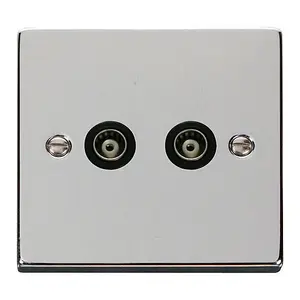 Polished Chrome Twin Isolated Coaxial Socket - Black Trim - SE Home