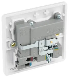 LAP White Single 13A Raised slim Switched Screwed Socket with USB, x2 & White inserts