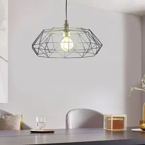 Hanging Ceiling Pendant Light Black Cage Shade 1x 60W E27 Hallway Feature Lamp