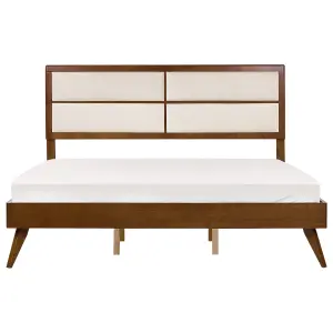 EU Super King Size Bed Dark Wood and Beige POISSY