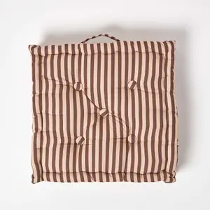 Homescapes Cotton Brown and Beige Thin Stripe Floor Cushion, 40 x 40 cm