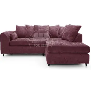 Monaco Chenille Fabric 3 to 4 Seater L Shaped Corner Sofa  Purple Right Hand Facing