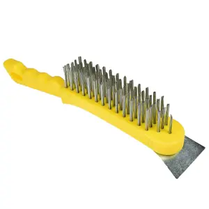 6 Wire Cleaning Brush 5 Row Steel Bristles with Plastic Handle and End Scarper