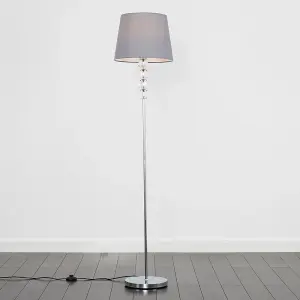 ValueLights Eleanor Modern Silver Chrome & Clear Acrylic Ball Floor Lamp with Grey Tapered Shade - Includes 6w LED Bulb 3000K