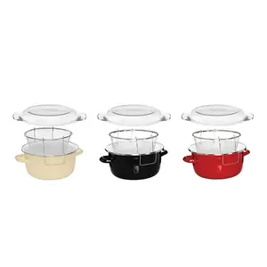 Interiors by Premier Red Enamel Deep Fat Fryer, Removable Basket Deep Fryer, Scratch-Resistant Mini Deep Fryer for Home Frying