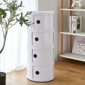 White Cylindrical Multi Tiered Plastic Bedside Storage Drawers Unit Drawer Bedside Chest 76cm H