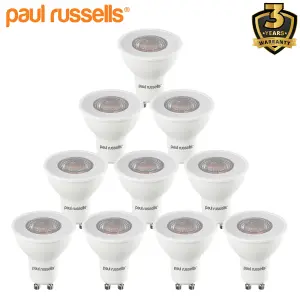 paul russells LED GU10 Light Bulb, 7W 700 Lumens, 75w Equivalent, 2700K Warm White, Ceiling Spotlights, Pack of 10