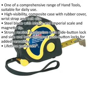 Durable 5m Rubber Tape Measure with Belt Clip and Slide-Button Lock