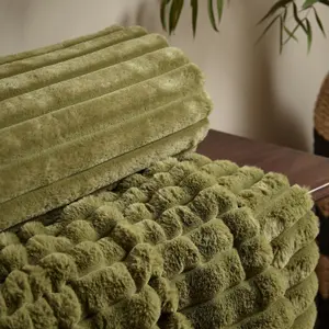 Catherine Lansfield Cosy Ribbed Faux Fur Blanket Throw Olive Green