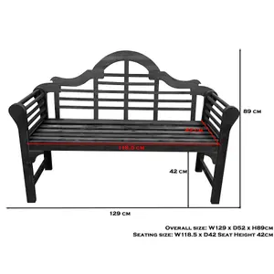 Lutyens Style Wooden Garden 2 Seater Bench Oiled Chestnut Finish Acacia Hardwood W129 x D52 x H89cm