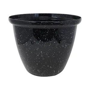 30cm Honey Pot Planter Black Gloss Round Plastic Plant Flower Garden Patio Décor