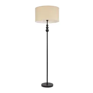 ValueLights Marissa Matt Black Stacked Ball Floor Lamp with Natural Drum Shade