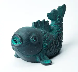 Primrose Blue Fish Pond Spitter Fountain Ornament Statue H10cm