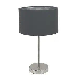 ValueLights Charles Chrome Stem Table Lamp with Charcoal with Chrome Inner Lamp Shade and LED Bulb