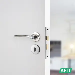 AFIT Door Handle Sash Lock Set - Polished/Satin Chrome Finish - 64mm Lock 76mm Hinges Boston Range