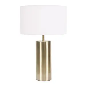 ValueLights Lexy Antique Brass Touch Table Lamp with White Drum Shade