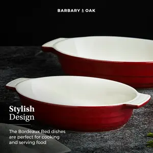 Barbary & Oak B0875002BLU Foundry Ceramic Oval Oven Dish With One Large And One Small Dish, Limoges Blue Bordeaux Red