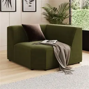 Dunelm Modular Cruz Olive Velvet 3 Seater Sofa, Mid Century, Green, Olive