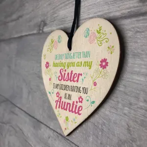 Red Ocean SISTER Children Having You As Auntie Gift Wooden Hanging Heart Aunt Sign Wedding Present