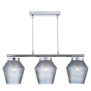 First Choice Lighting Set of 2 Fraser Smoked Textured Glass 3 Light Pendant Bars