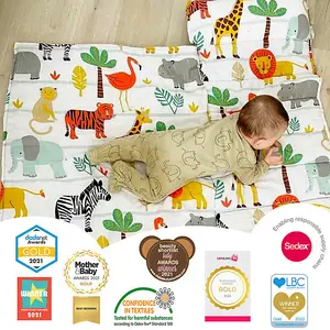 Bloomsbury Mill - Childrens Nap Mat / Sleeping Bag - Safari Adventure - Toddler Travel Essentials - Pillow, Blanket & Mat