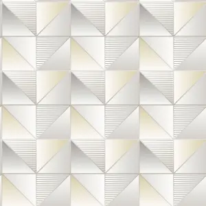 Galerie Geometrix Cream Silver Cubist Smooth Wallpaper