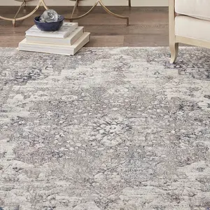 Beige Blue Modern Floral Optical Easy to Clean Rug for Living Room and Bedroom-160cm X 221cm