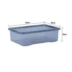 Wham Crystal 5x 32L Plastic Storage Boxes with Lids. Medium Size, Strong. Made in the UK Tint Smoke