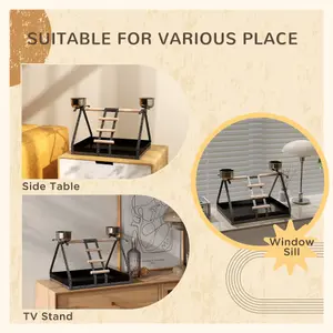 PawHut Portable Bird Stand Resting Stainless Steel Base Wood Perch Ladder Bowls