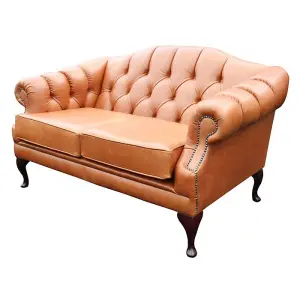 Chesterfield 2 Seater Old English Tan Leather Sofa Settee Custom Made In Victoria Style