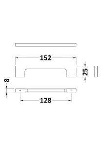 Furniture Handle Slimline Square D Shape Handle, 152mm (128mm Centres) - Chrome