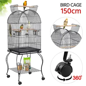 Yaheetech Black Open Top Metal Bird Cage Rolling Parrot Cage w/ Stand