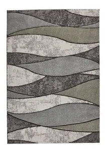 Modern Easy to Clean Abstract Contemporary Grey Rug for Dining Room-80cm X 150cm