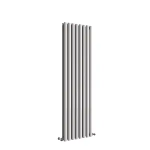 Vertical White Double Oval Panel Radiator (H)1600mm x (W)472mm, 7156 BTU.