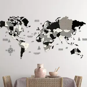 3D Wooden World Map Large Size (150x80cm) - Rustic Wall Decor Gift for Couples - Unique Home and Office Decoration, DIY Wall Art