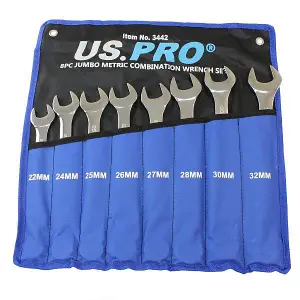 US PRO Tools Jumbo Spanners 8pc Long Reach Combination Wrench Spanner Set 22mm - 32mm 3442