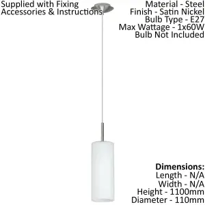 Pendant Ceiling Light Satin Nickel Shade White Painted Satin Glass E27 1x60W