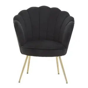 Interiors by Premier Black Velvet Scalloped Armchair, Supportive Armrest lounge chair, Easy to Clean Velvet Accent Chair