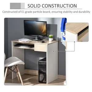 HOMCOM Compact Computer Table w/ Keyboard Tray Drawer Study Office Work, Oak