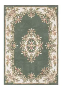 Green Traditional Rug, Bordered Floral Rug, Handmade Wool Rug with 20mm Thick, Green Rug for Dining Room-200cm X 285cm